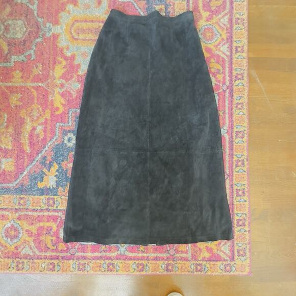 Vintage Dialogue Black Suede Maxi Skirt Leather Sz 10 Lined Winter Boho Western - Picture 7 of 10